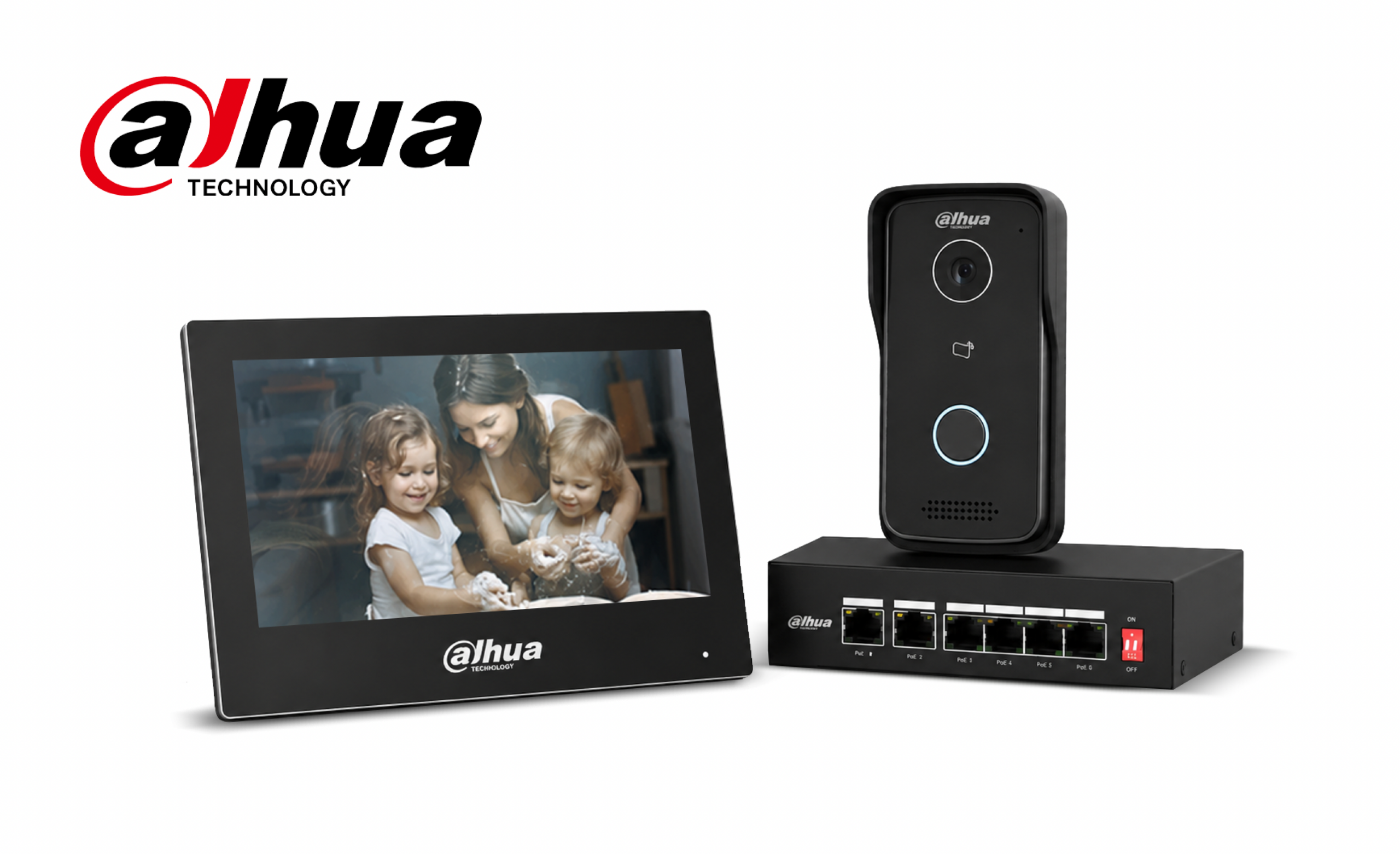 Kit Vidéophone dahua DHI-KTP03 - Kit d'interphone vidéo IP Villa à encastrer, poste interne et interphone vidéo et commutateur PoE